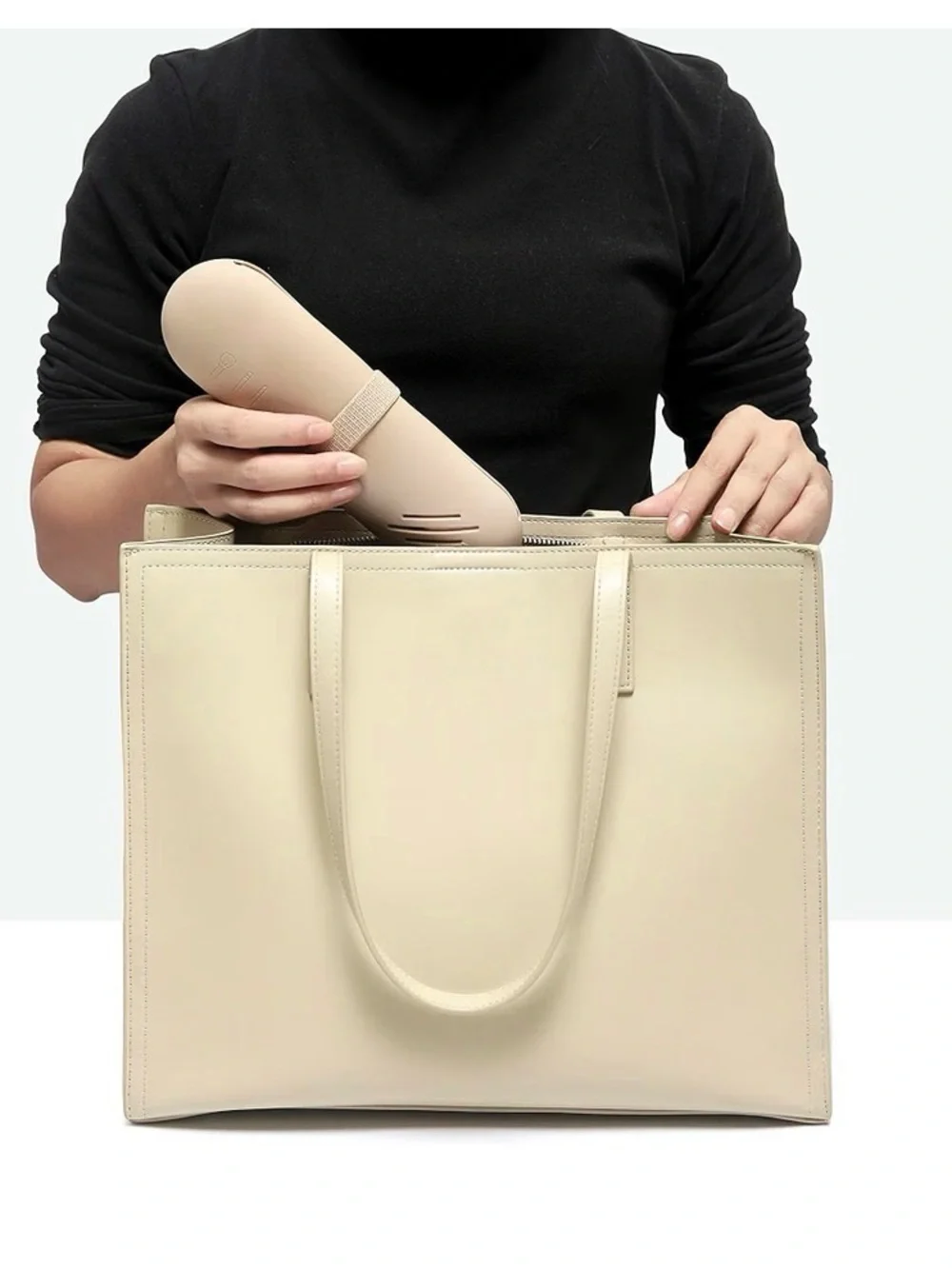 Travel Makeup Brush Case Duo — Beige and Black Compact Cosmetic Holder